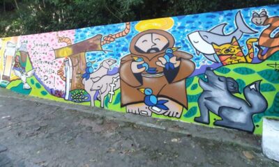 Quatro artistas levam grafite e fé para a subida do Convento da Penha